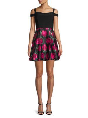 Blondie Nites Floral Cold-shoulder Fit-&-flare Dress