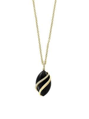 Effy 14k Yellow Gold, Onyx & Diamond Pendant Necklace