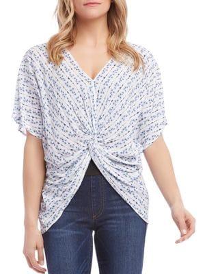 Karen Kane Floral Striped Twist-front Crinkle Gauze Top