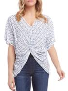 Karen Kane Floral Striped Twist-front Crinkle Gauze Top