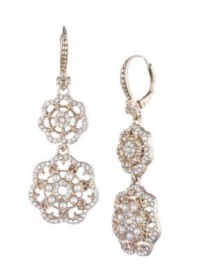 Marchesa Goldtone, Faux Pearl & Crystal Drop Earrings