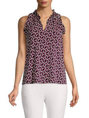 Michael Michael Kors Petite Ruffled Sleeveless Printed Top