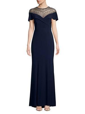 Xscape Beaded Flutter-sleeve Gown