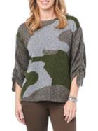 Democracy Tie Ruched Sleeve Camo Sweater