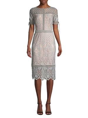 Tadashi Shoji Tied-sleeve Border Lace Sheath Dress