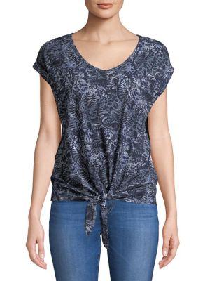 Lord & Taylor Leaf-print Tie-hem Top