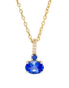 Lord & Taylor Sapphire And Diamond 14k Yellow Gold Pendant Necklace