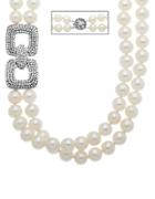 Lord & Taylor Sterling Silver Pearl And Crystal Necklace