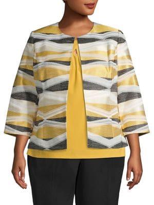 Kasper Plus Printed Open-front Jacket