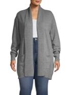 Lord & Taylor Plus Ribbed Heather Cashmere Cardigan