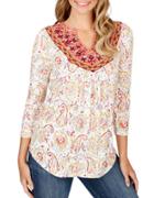 Lucky Brand Embroidered Paisley Printed Top