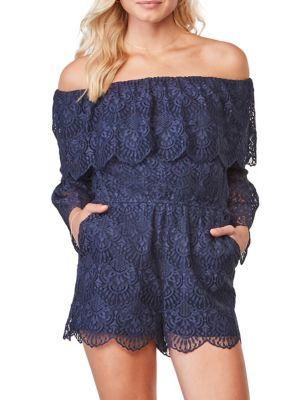 Bb Dakota Kennedy Lace Off-the-shoulder Romper