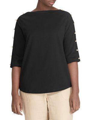 Lauren Ralph Lauren Plus Button-shoulder Cotton Jersey Top