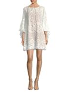 Belle Badgley Mischka Embroidered Ruffle Bell Sleeve Dress