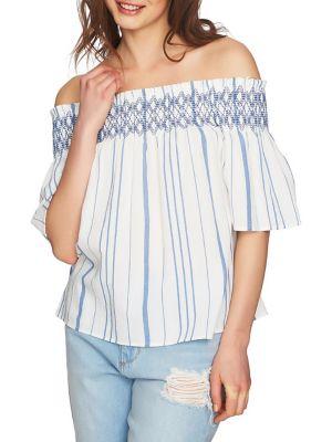 1.state Embroidered Smocked Off-the-shoulder Cotton Top