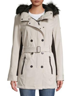 Calvin Klein Faux Fur-trimmed Double-breasted Coat
