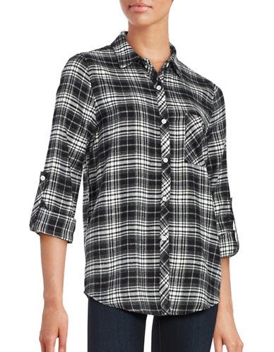 Honey Punch Plaid Button Down Tab Roll Sleeved Flannel Shirt