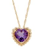Lord & Taylor Amethyst And 14k Yellow Gold Beaded Heart Pendant Necklace