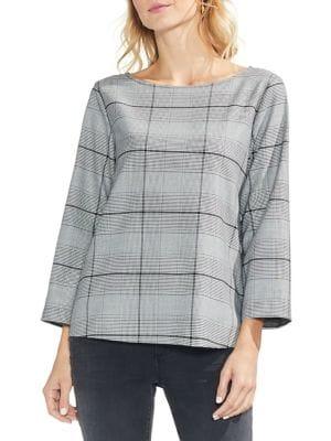 Vince Camuto Boatneck Glen Plaid Top