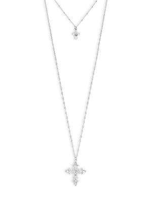 Design Lab Silvertone And Glass Stone Double Cross Necklace