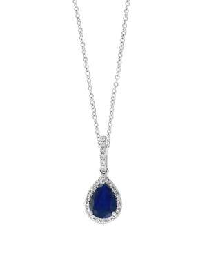 Effy 14k White Gold, Diamond And Sapphire Pendant Necklace