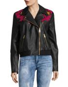 Free People Embroidered Faux Leather Moto Jacket