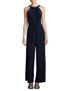 Vince Camuto Plus Solid Sleeveless Halter Long Jumpsuit