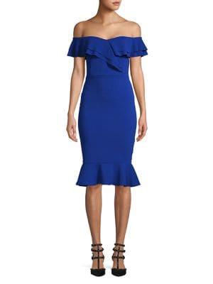 Quiz Off-the-shoulder Ruffle Sheath Dress