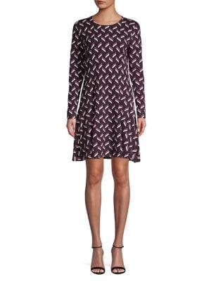 Michael Michael Kors Printed Long Sleeve A-line Dress