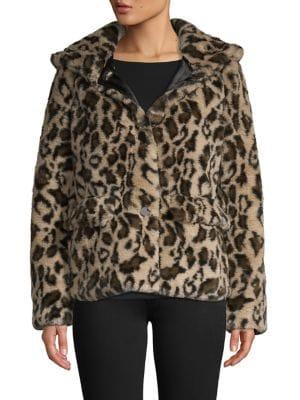 Sage Leopard-print Faux Fur Coat