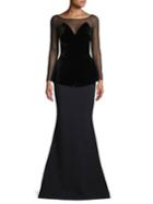 Chiara Boni La Petite Robe Illusion-sleeve Peplum Gown