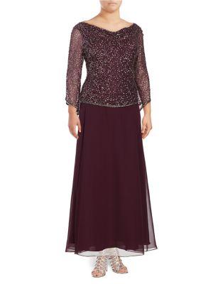 J Kara Plus Sequin-embellished A-line Gown