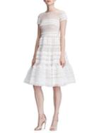 Marchesa Notte Lace Ruffle Trims Fit-&-flare Dress