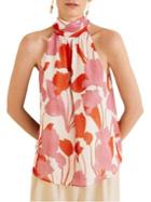 Mango Back-tie Floral Halter Blouse
