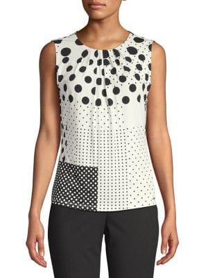 Calvin Klein Sleeveless Mixed Polka-dot Blouse