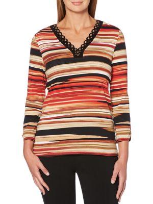 Rafaella Petite Sketched Stripe Grommet Top
