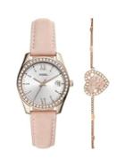 Fossil Scarlette Mini Stainless Steel Leather-strap Three-hand Watch & Bracelet Box Set