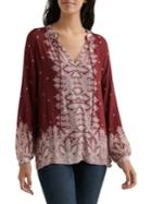 Lucky Brand Printed Border Peasant Top