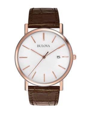 Bulova Mens' Classic Rose Gold Stainless Steel And Leather Watch-98h51
