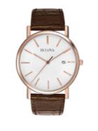 Bulova Mens' Classic Rose Gold Stainless Steel And Leather Watch-98h51
