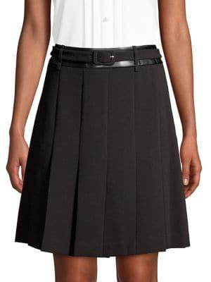 Karl Lagerfeld Paris Belted Contrast Pleated A-line Skirt