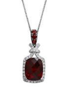 Lord & Taylor Sterling Silver Necklace With Garnet And White Topaz Pendant