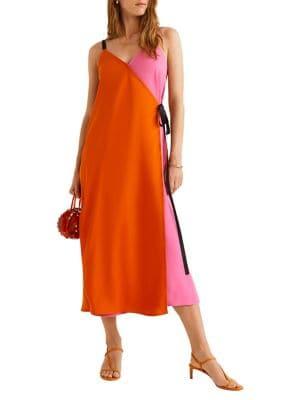 Mango Bow Bicolor Surplice Dress