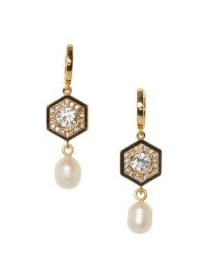 Vince Camuto Goldtone And 10mm Freshwater Pearl Huggie Drop Earrings