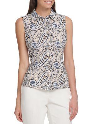 Tommy Hilfiger Paisley-print Sleeveless Buttoned Top