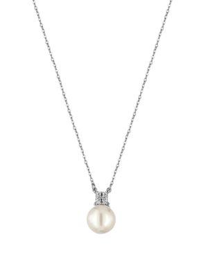 Majorica 12mm White Round Pearl & Crystal Pendant Necklace