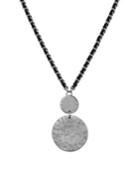 Lucky Brand Silvertone Leather Wrap Chain Circle Pendant Necklace