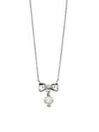 D For Diamond Diamond Bow & 4-4.5mm Pearl Pendant Necklace