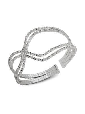 Ak Anne Klein Silvertone And Glass Stone X Cuff Bracelet