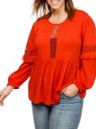 Lucky Brand Plus Cut-out Peasant Top